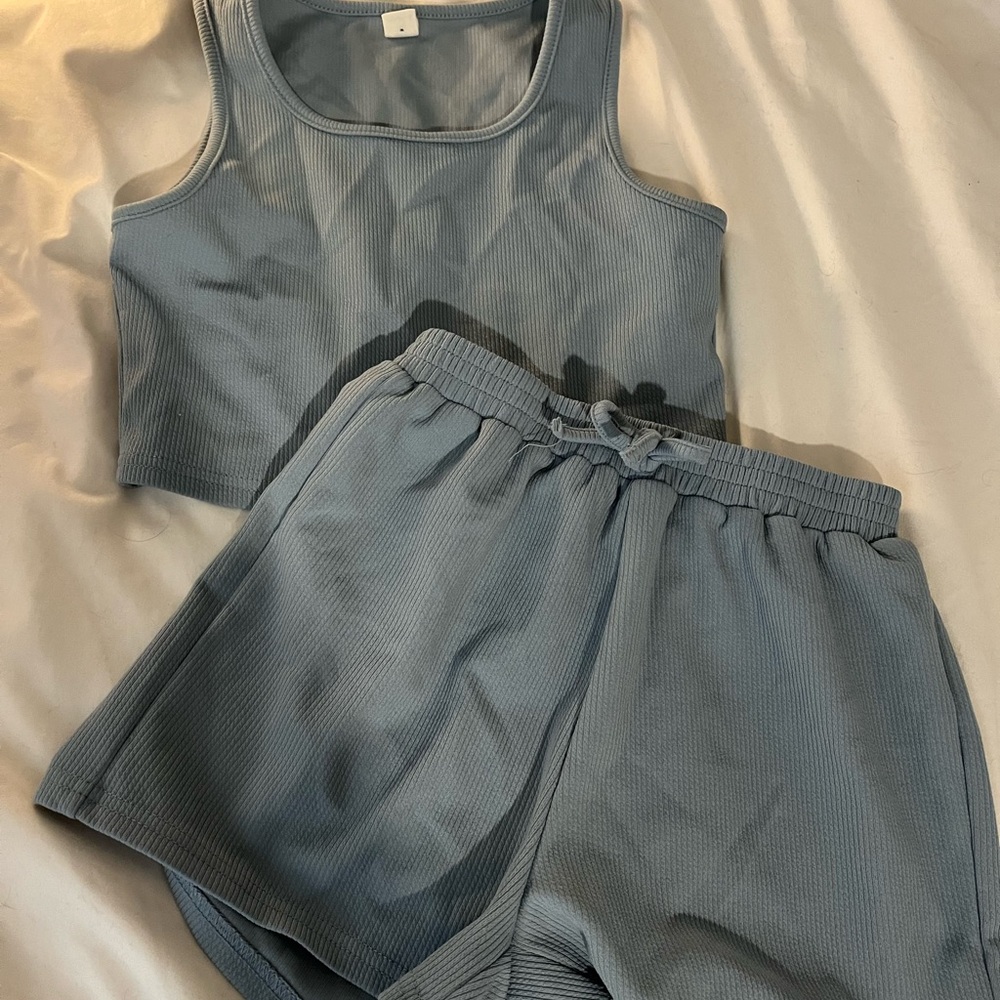 Cute Light Blue Ribbed Set